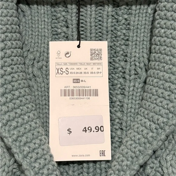 Zara Women's Cable Knit Cardigan Vest Size XS-SM in Blue/Green color - Picture 4 of 7